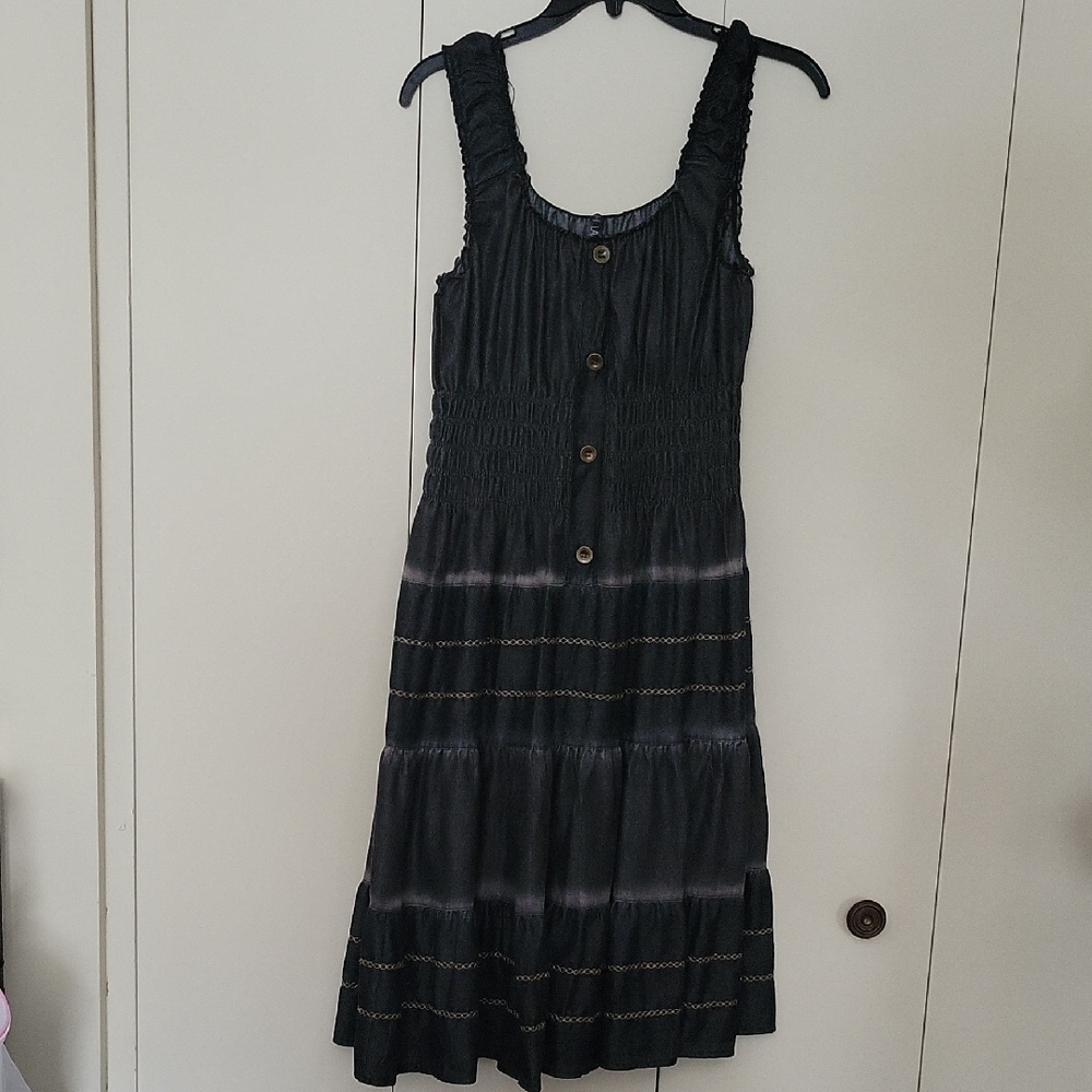 Lapis Black Tiered Button-Front Dress